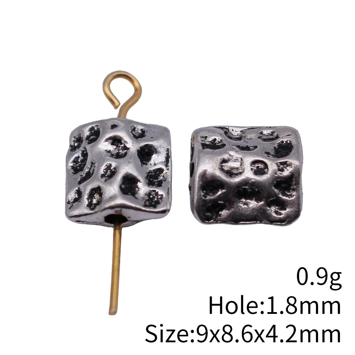 9x8.6x4.2mm 0.9g Antique Silver Zinc Alloy Hammered Square Flat Loose Metal Beads for Bracelet Making