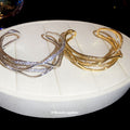 Multi-Layer Cross Wave Open Cuff Bracelet Gold Silver view 4