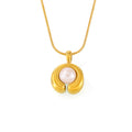 Gold C-Shape Freshwater Pearl Pendant Snake Chain Necklace view 5