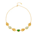 Gold Freeform Oval Glass Stone Station Collar Necklace view 5
