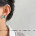 Gold Tone Aqua Butterfly Clear Stone Border Stud Earrings For Women view 2