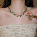 Multicolor Teardrop Crystal Necklace Drop Earrings Set view 4