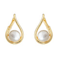 Gold Tone Open Teardrop Frame And White Pearl Stud Earrings view 5