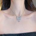 Pink Crystal Butterfly Drop Earrings and Pendant Necklace view 2