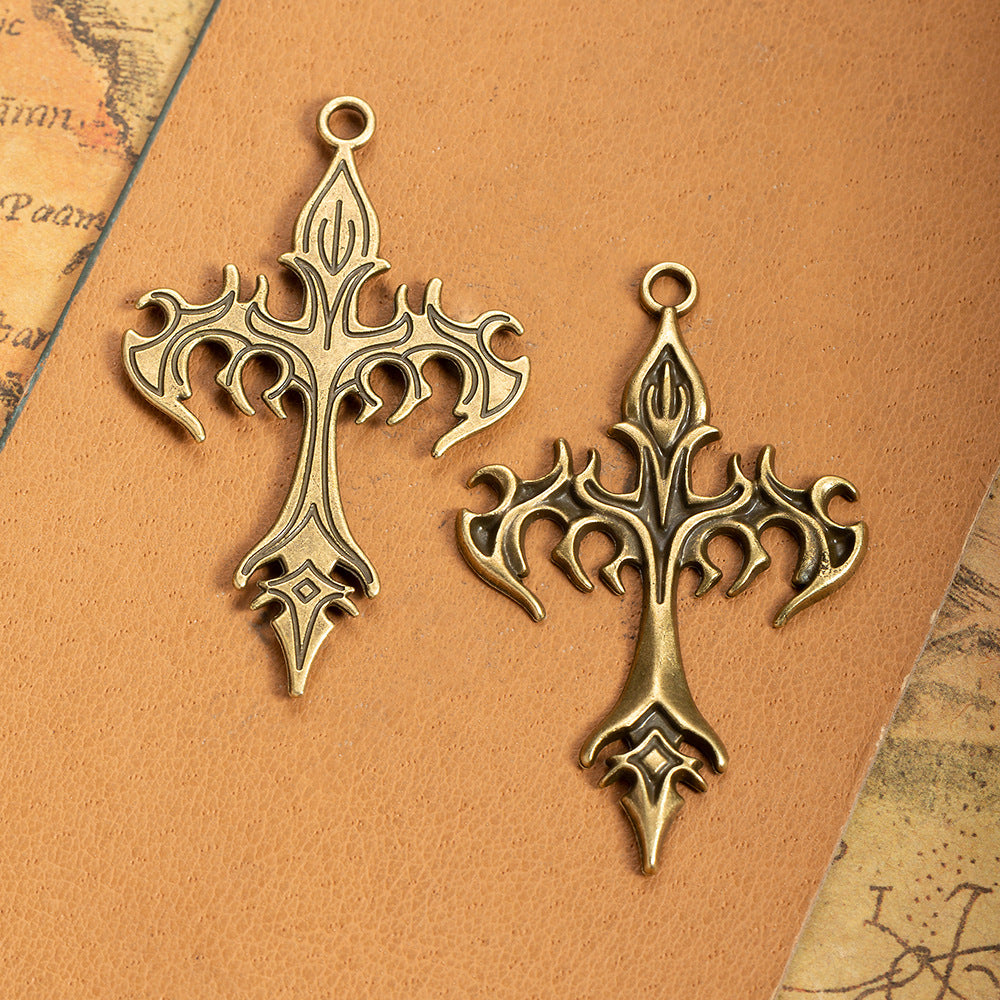 Vintage Punk Flame Cross Alloy Pendant Charm 54x34mm