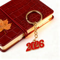 Red Enamel 2026 Number Keychain Gold Split Ring Chain view 3