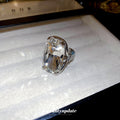 Silver Tone Oversized Clear Cushion Rectangle Crystal Statement Ring view 4