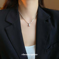 Silver Double Layer Herringbone Chain Teardrop Pendant view 3