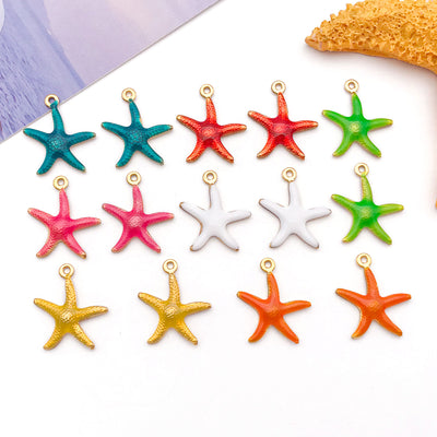 Colorful starfish charms arranged on a light background