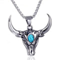 Antique Silver Bull Head Pendant Necklace Turquoise Chain view 5