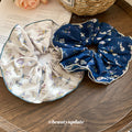 White Or Navy Floral Oversized Ruffle Bow Ponytail Hair Tie view 2