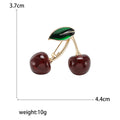 Glossy Red Cherry Brooch Green Leaf Gold or Silver Stem view 5