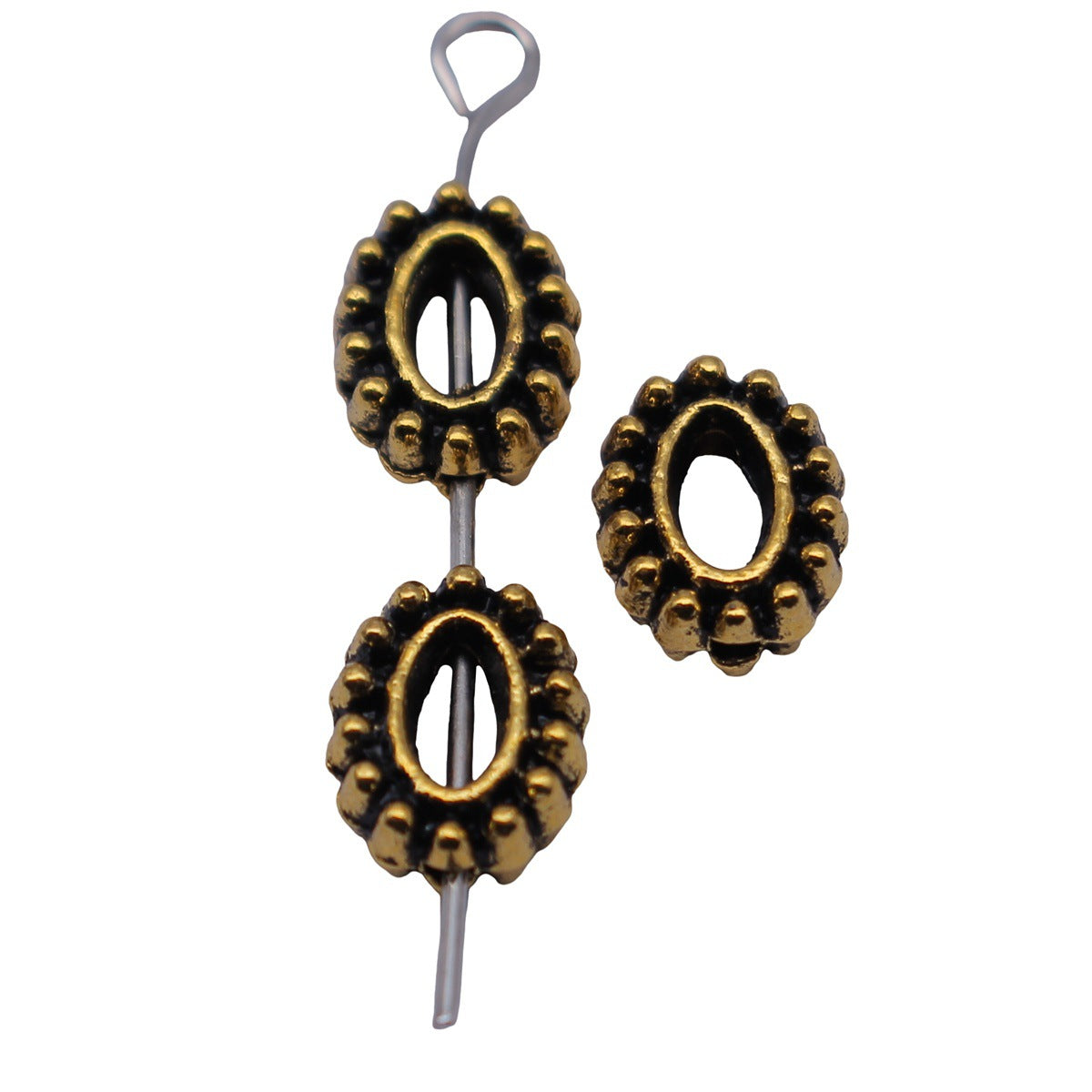9x7x3.6mm 0.63g Antique Gold Zinc Alloy Openwork Oval Loose Metal Round Hollow Beads for DIY Jewelry Making