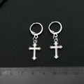 Antique Silver Cross Hoop Dangle Earring Pair with Round Hooks view 3