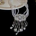 Layered Pearl Necklace With Crystal Fringe Centerpiece view 2