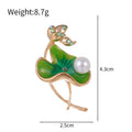 Green Lotus Leaf Crystal Enamel Metal Brooch Pin for Jackets and Lapels view 2