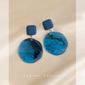 Blue And Green Mottled Resin Disc Drop Earrings In Two Colors view 6