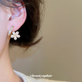 Gold Pink Flower Ear Climber Stud Earrings Decorative Jewelry view 3