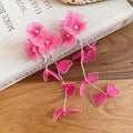 Sheer Floral Long Drop Earrings in Pink Yellow and White view 6