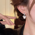 Silver Tone Crystal Leaf and Pearl Look Drop Earrings view 4