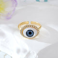 Gold Tone Crystal Halo Realistic Evil Eye Adjustable Cuff Rings view 4