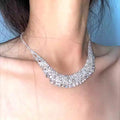 Silver Multi Row Rhinestone Bib Necklace Colored Drop Trim view 3