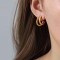 Double Hoop Crystal Earrings in Red Clear or Pearl Styles view 7