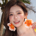 Orange Raffia Flower Statement Stud Earrings Decorative Jewelry Pair view 2