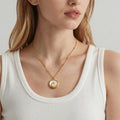 Phoenix Relief Shell Disc Pendant Necklace Gold Steel view 4