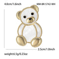 White Teddy Bear Brooch with Gold Tone Crystal Outline view 5