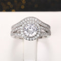 Silver Tone Round Crystal Split Shank Halo Ring Statement Jewelry view 3