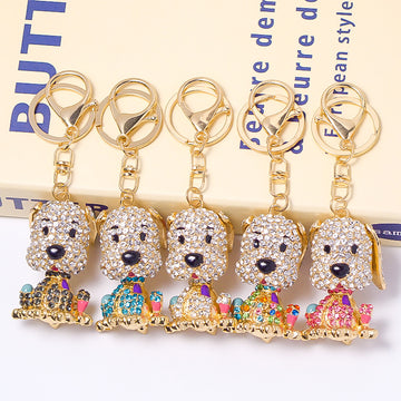 Rhinestone Spotted Puppy Keychain Crystal Dog Bag Charm