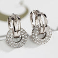 Pave Open-Circle Huggie Drop Earrings In Two Metal Tones view 3