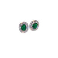 Green Oval Crystal Stud Earrings with Silver Tone Border view 5