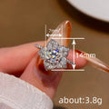 Round Clear Stone Floral Petal Cluster Ring In Silver Tone view 4