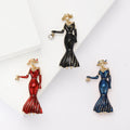 Lady in Gown Brooch Black Blue or Red Enamel Hat Metal Pin Brooch view 1