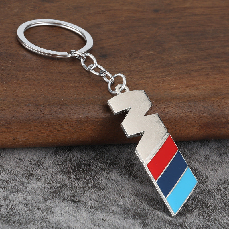 Carbon Fiber Pattern M Tricolor Metal Car Keychain Accessory