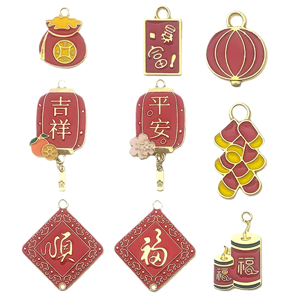 Enamel Zinc Alloy New Year Lantern Fu Firecracker Charm Pendant for DIY Jewelry Making