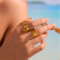 Hammered Open Band Ring With Dangling Heart Charm Pendant view 1