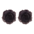 Dark Purple Rose Flower Stud Earrings Statement Pair view 5