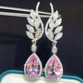 Pink Teardrop Crystal Wing Drop Earrings With Clear Stone Accents view 3