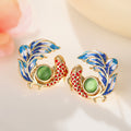 Gold Tone Enamel Koi Fish Statement Stud Earrings Polished Metal Jewelry view 1