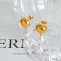 Gold Dome Ball Stud Earrings Dual White Pearl Drop Dangles view 3