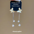 Ivory Butterfly Pearl Drop Earrings with Silver Tone Chains view 2