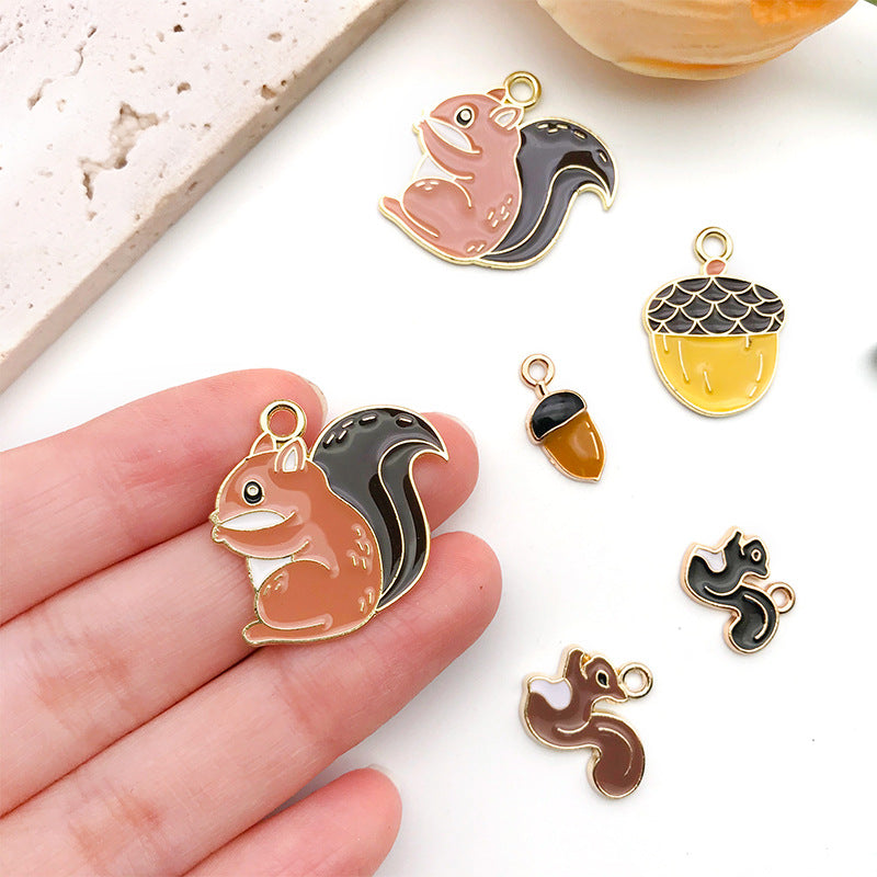 Enamel Zinc Alloy Squirrel Pine Cone Charm Pendant for DIY Earring Keychain Jewelry Making