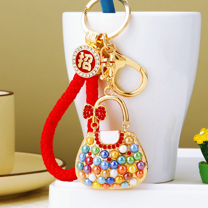 Mixed Bow Pearl Handbag and Jelly Handbag Keychains with Fortune Loops