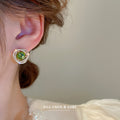 Green Crystal Halo Flower Stud Earrings Fashion Jewelry view 3