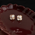 Gold Mother of Pearl Quatrefoil Flower Pearl Center Studs view 4