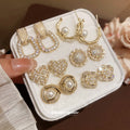 Gold Tone Crystal Stud Earrings In Six Geometric Designs view 1