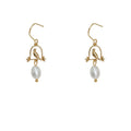 Gold Tone Bird Arch And White Pearl Drop Hook Earrings view 5